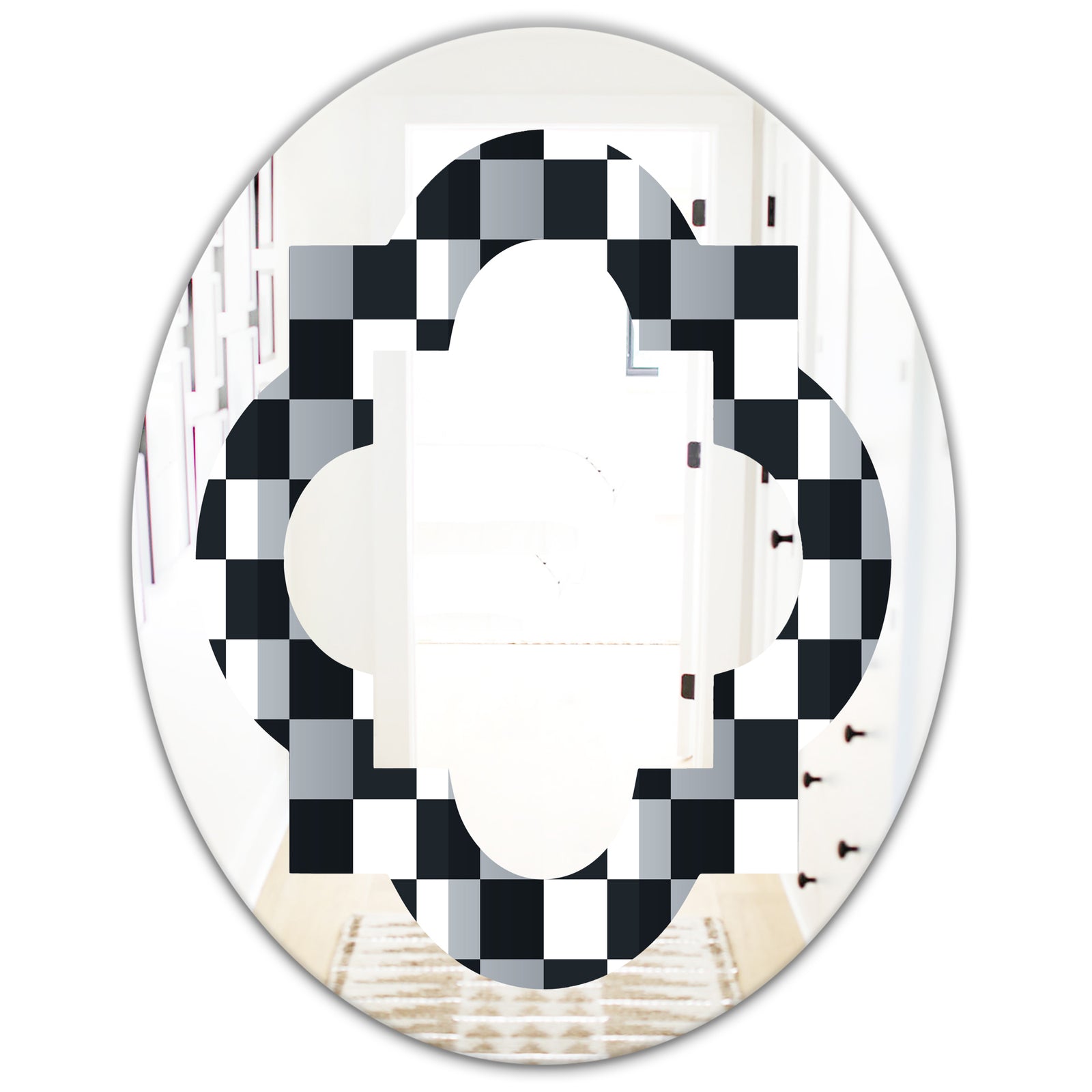 Geometric Monochrome Pattern I - Modern Round or Oval Wall Mirror - Quatrefoil
