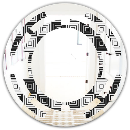 Monochrome Geometric Pattern XI - Modern Round or Oval Wall Mirror - Space