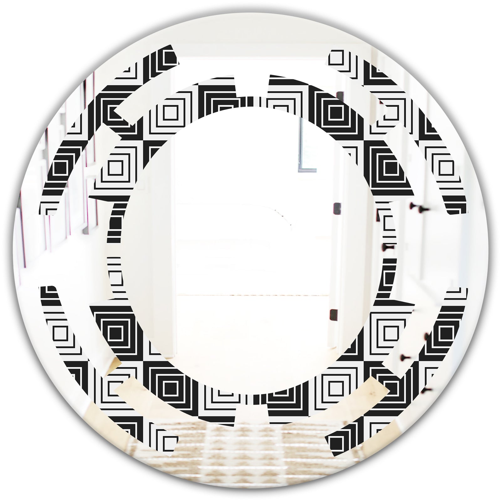 Monochrome Geometric Pattern XI - Modern Round or Oval Wall Mirror - Space