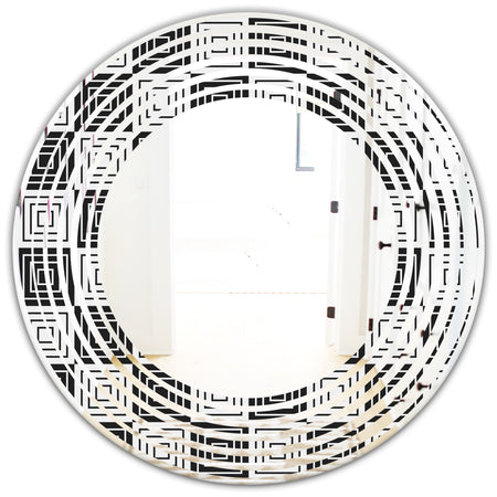 Monochrome Geometric Pattern XI - Modern Round or Oval Wall Mirror - Wave