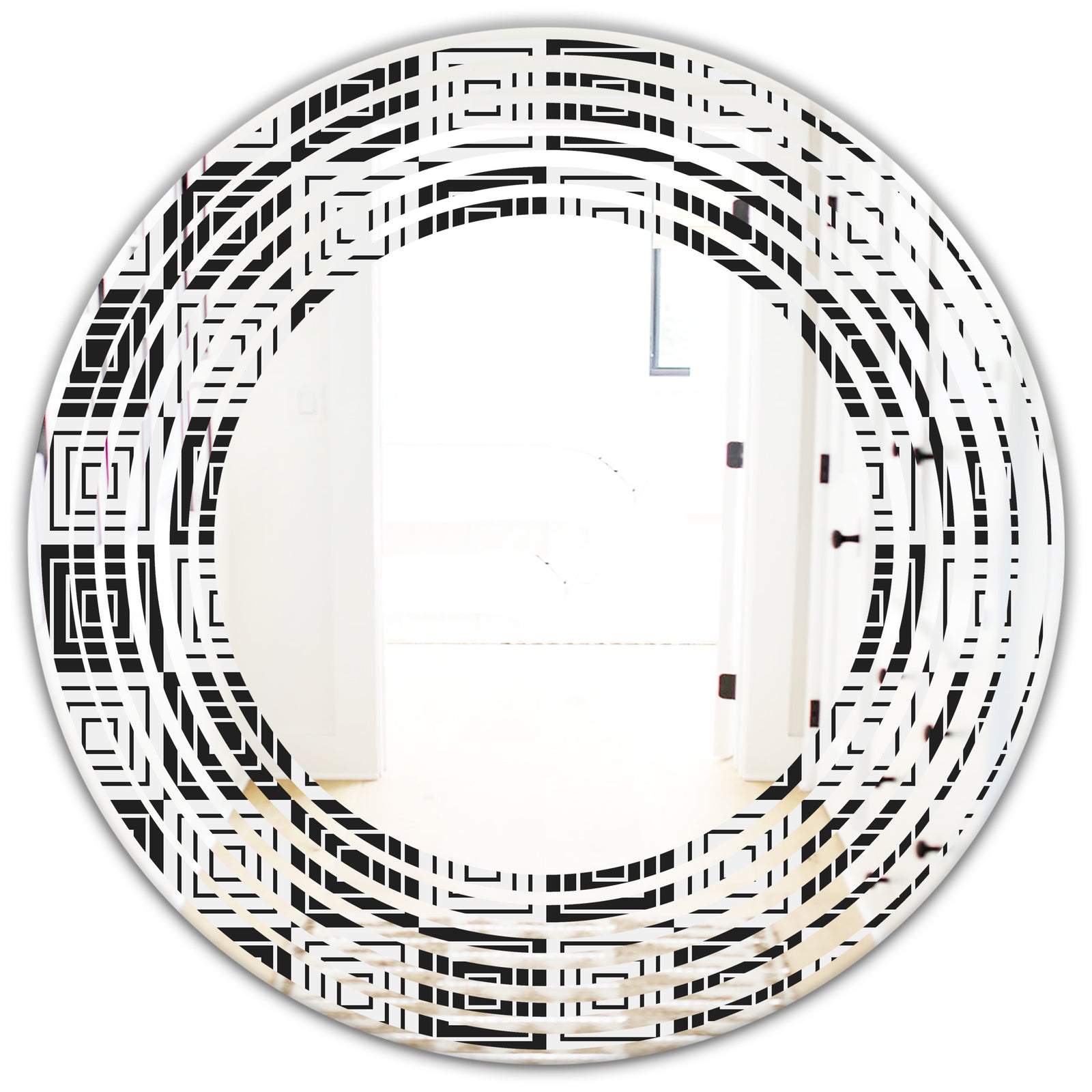 Monochrome Geometric Pattern XI - Modern Round or Oval Wall Mirror - Wave