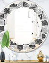Monochrome Geometric Pattern XI - Modern Round or Oval Wall Mirror - Leaves