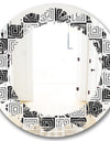 Monochrome Geometric Pattern XI - Modern Round or Oval Wall Mirror - Leaves