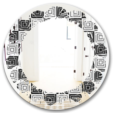 Monochrome Geometric Pattern XI - Modern Round or Oval Wall Mirror - Leaves
