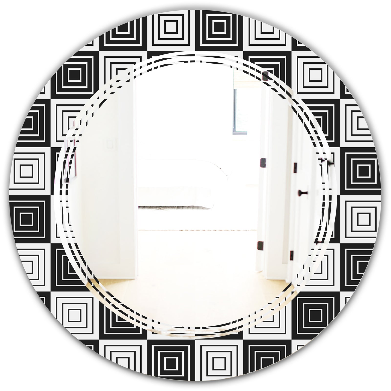 Monochrome Geometric Pattern XI - Modern Round or Oval Wall Mirror - Triple C