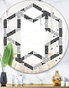 Monochrome Geometric Pattern XI - Modern Round or Oval Wall Mirror - Hexagon Star