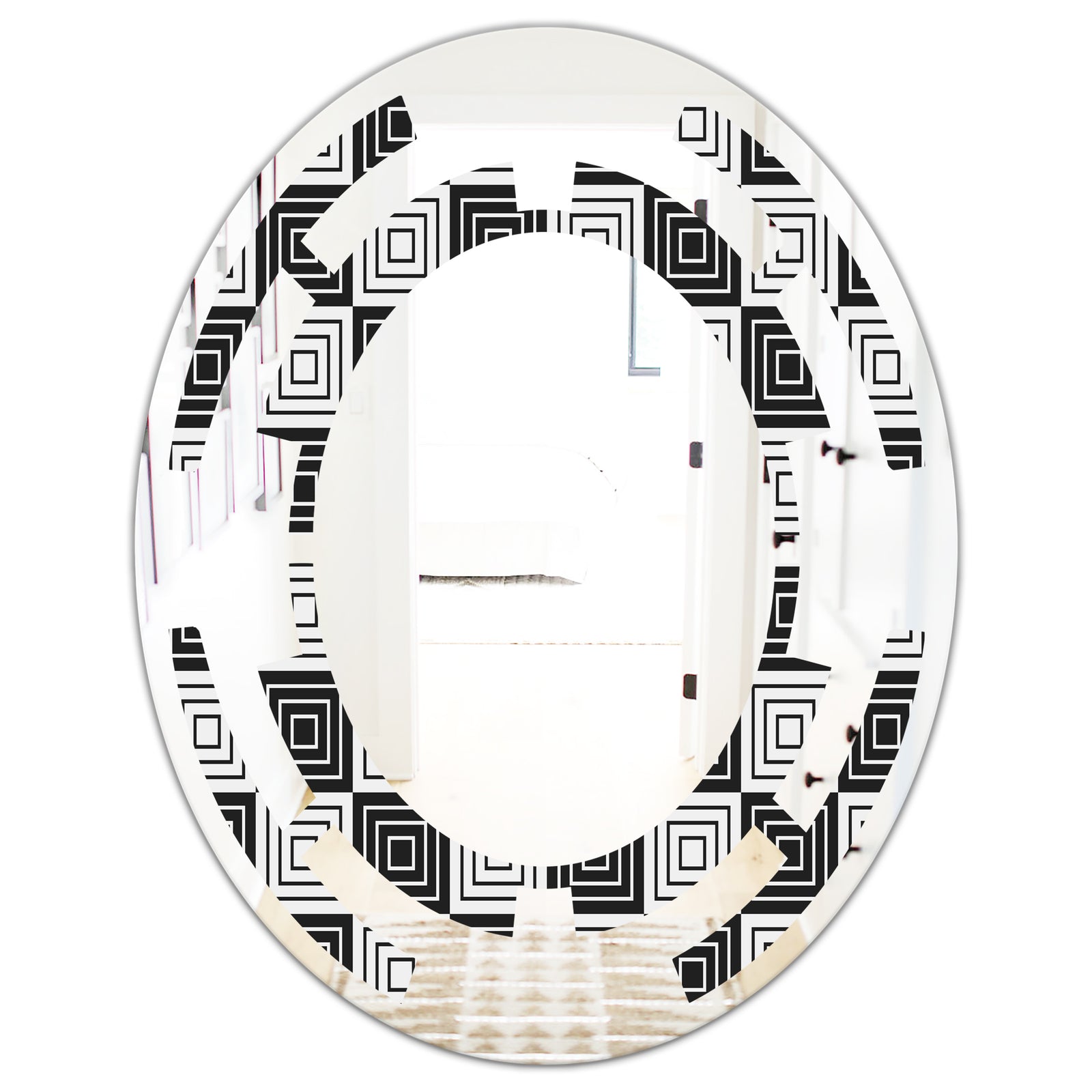 Monochrome Geometric Pattern XI - Modern Round or Oval Wall Mirror - Space