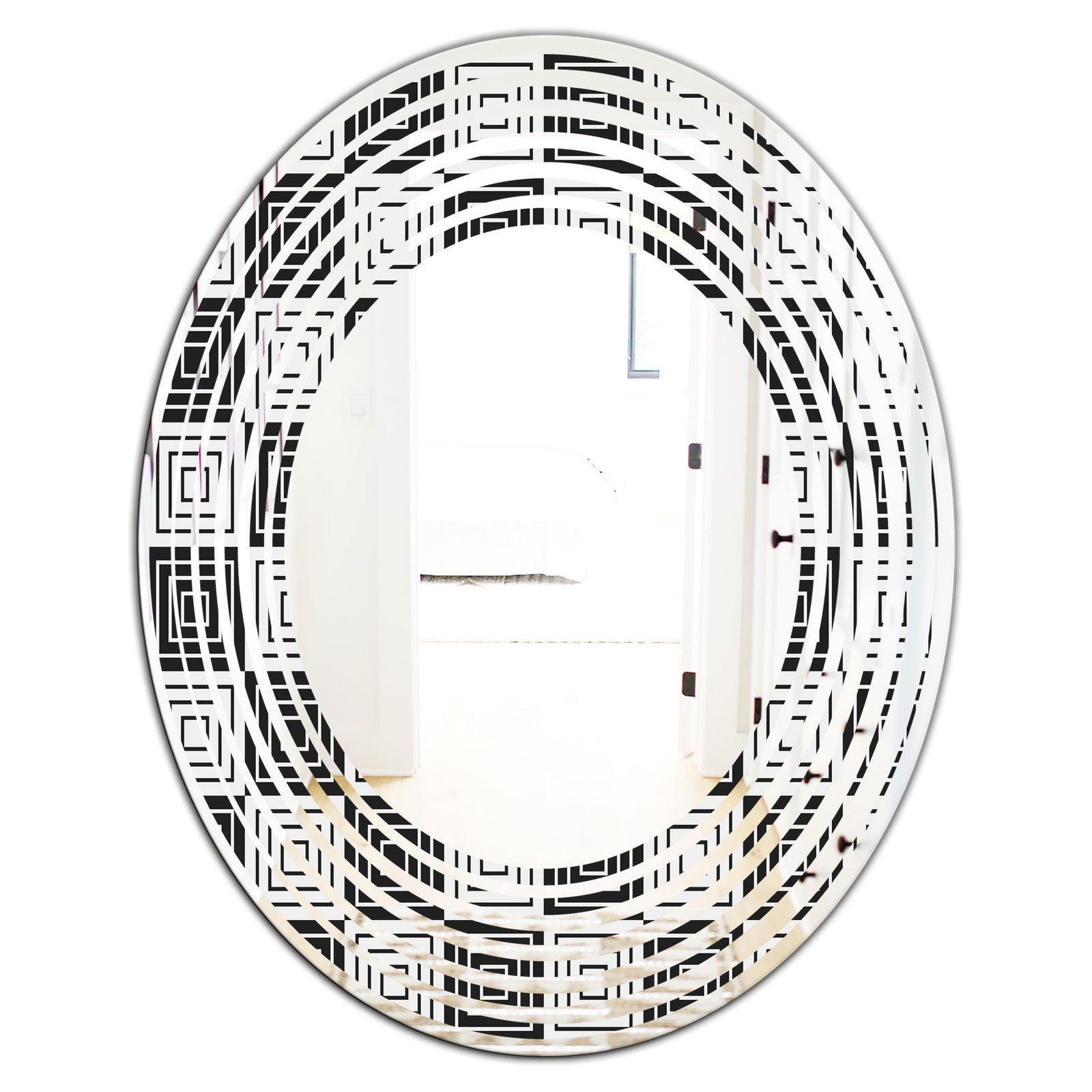 Monochrome Geometric Pattern XI - Modern Round or Oval Wall Mirror - Wave