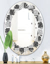 Monochrome Geometric Pattern XI - Modern Round or Oval Wall Mirror - Leaves