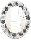 Monochrome Geometric Pattern XI - Modern Round or Oval Wall Mirror - Leaves