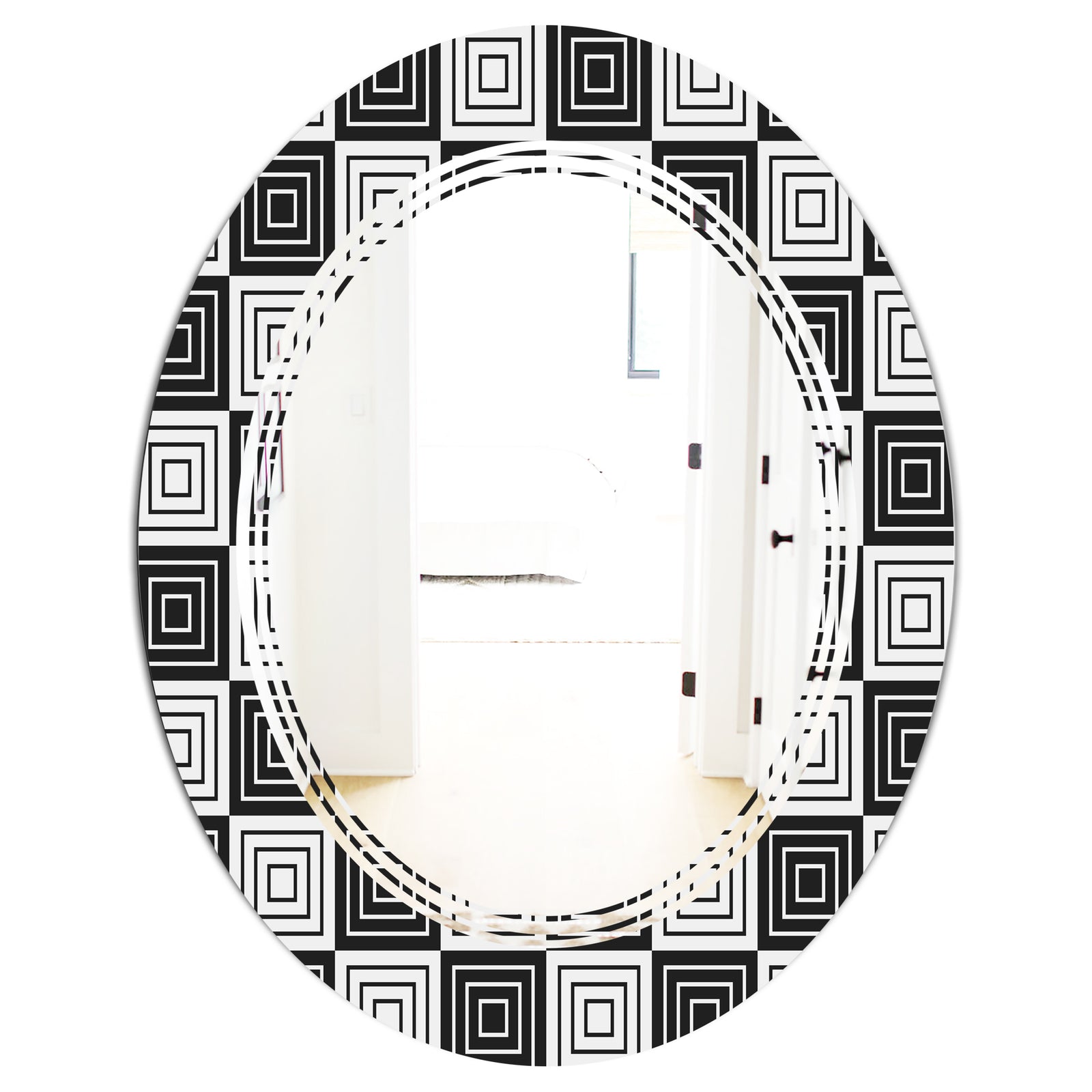 Monochrome Geometric Pattern XI - Modern Round or Oval Wall Mirror - Triple C