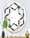 Monochrome Geometric Pattern XI - Modern Round or Oval Wall Mirror - Hexagon Star