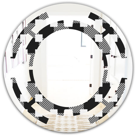 Geometric Monochrome Pattern II - Modern Round or Oval Wall Mirror - Space
