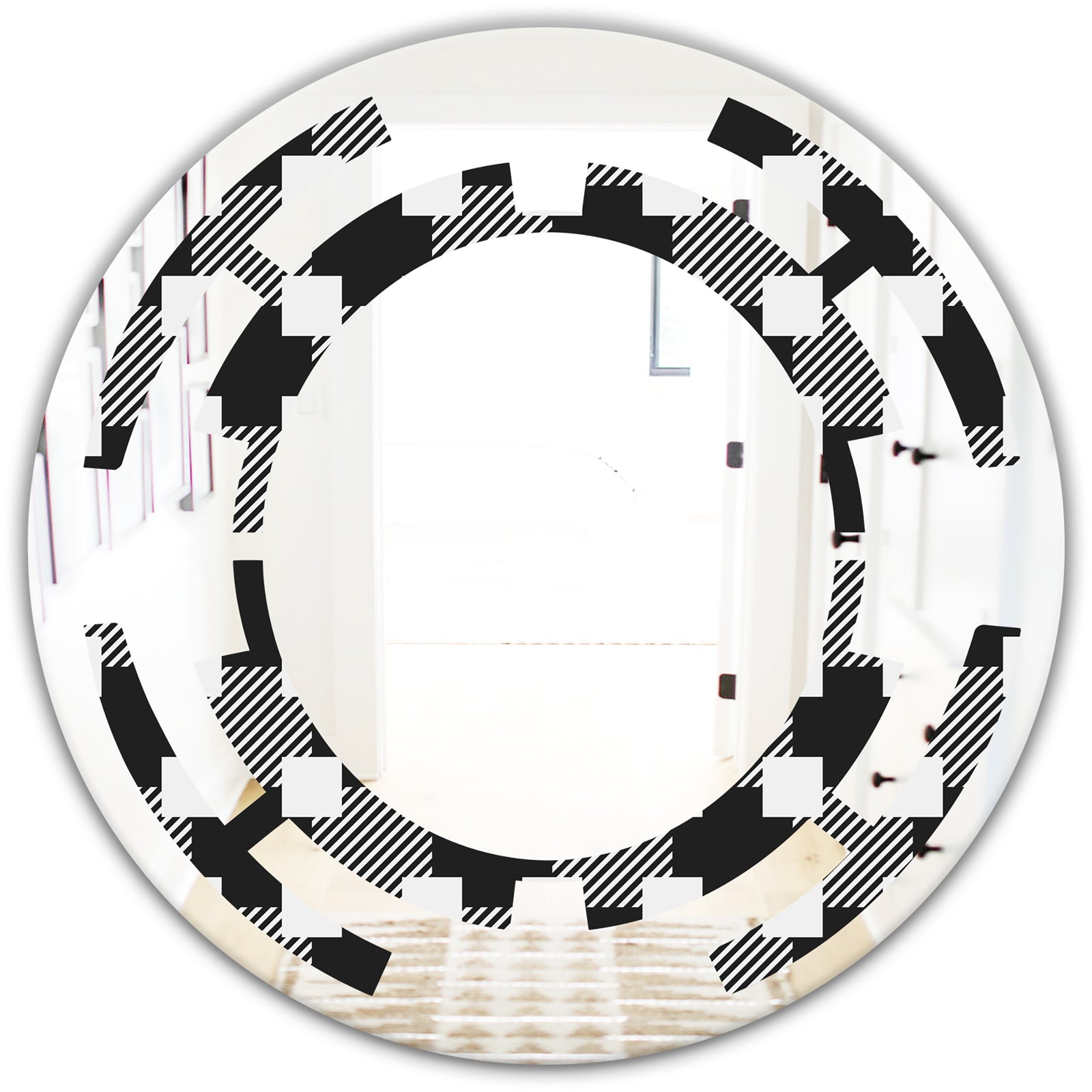 Geometric Monochrome Pattern II - Modern Round or Oval Wall Mirror - Space