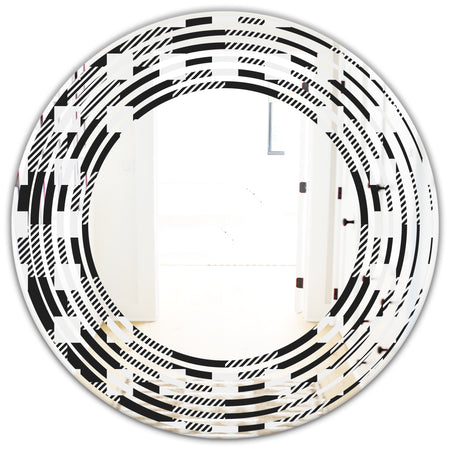 Geometric Monochrome Pattern II - Modern Round or Oval Wall Mirror - Wave
