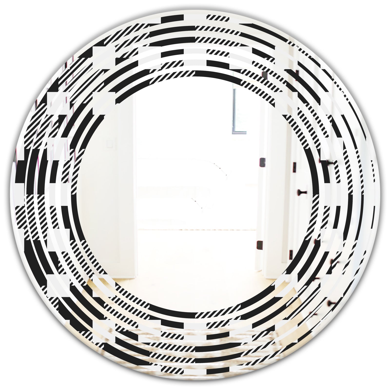 Geometric Monochrome Pattern II - Modern Round or Oval Wall Mirror - Wave