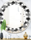 Geometric Monochrome Pattern II - Modern Round or Oval Wall Mirror - Leaves
