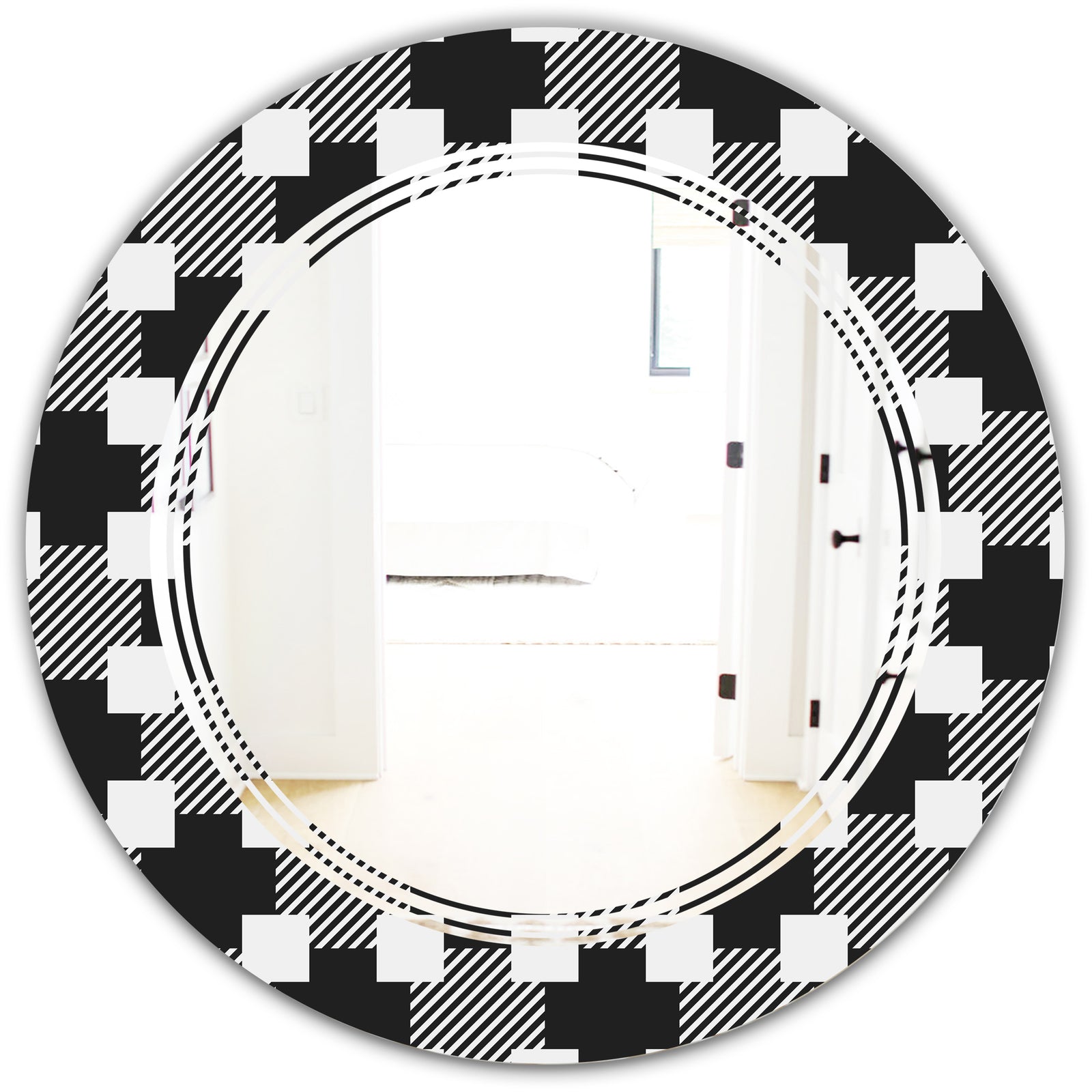 Geometric Monochrome Pattern II - Modern Round or Oval Wall Mirror - Triple C