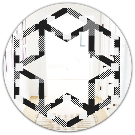 Geometric Monochrome Pattern II - Modern Round or Oval Wall Mirror - Hexagon Star