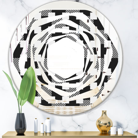 Geometric Monochrome Pattern II - Modern Round or Oval Wall Mirror - Whirl