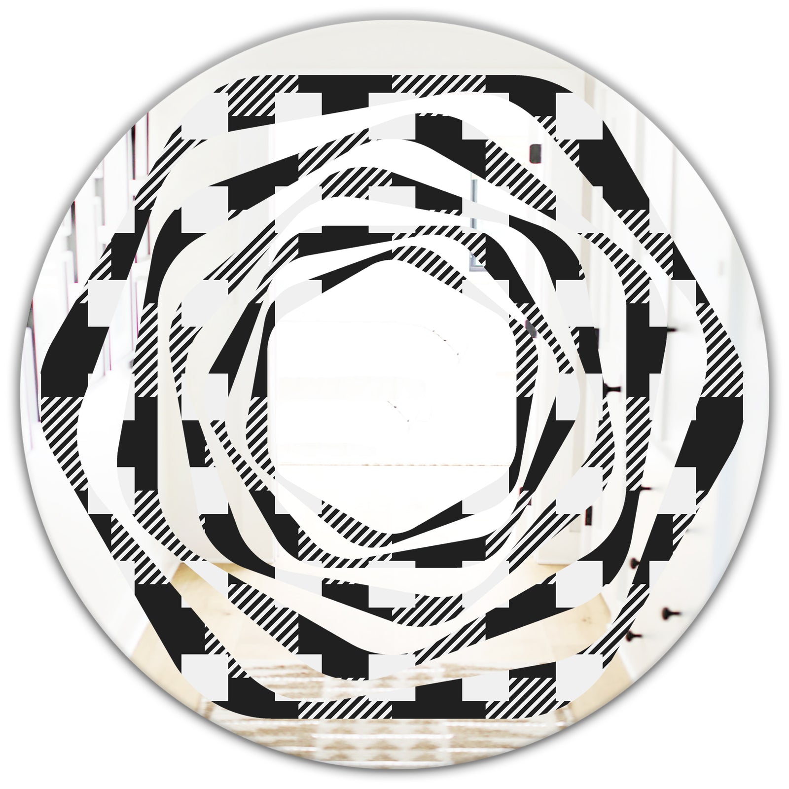 Geometric Monochrome Pattern II - Modern Round or Oval Wall Mirror - Whirl