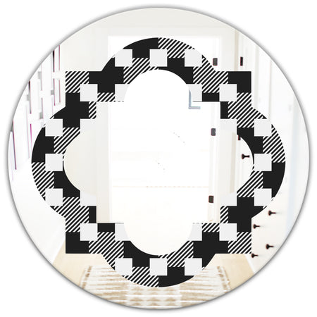 Geometric Monochrome Pattern II - Modern Round or Oval Wall Mirror - Quatrefoil