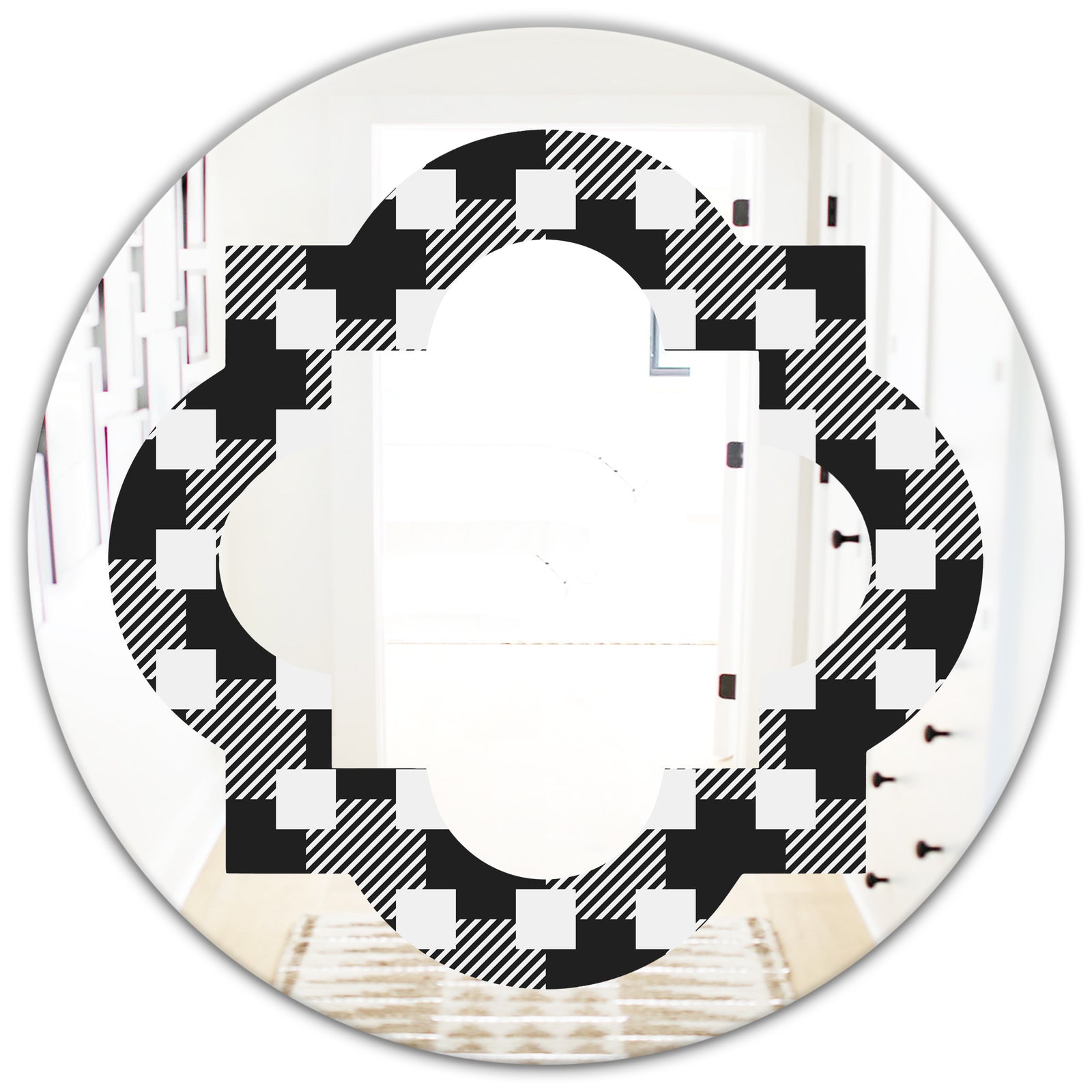 Geometric Monochrome Pattern II - Modern Round or Oval Wall Mirror - Quatrefoil
