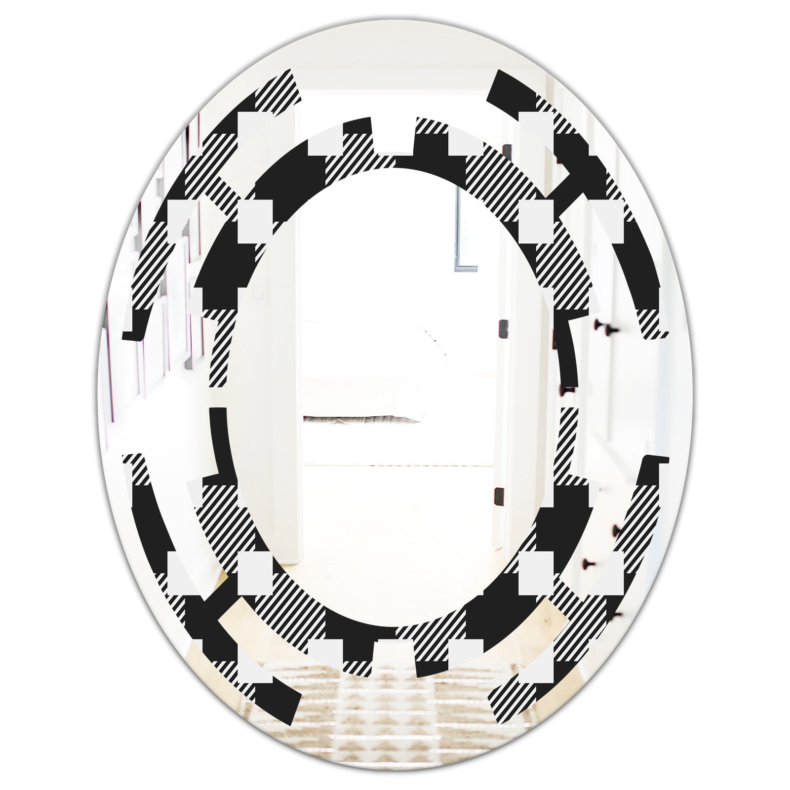Geometric Monochrome Pattern II - Modern Round or Oval Wall Mirror - Space