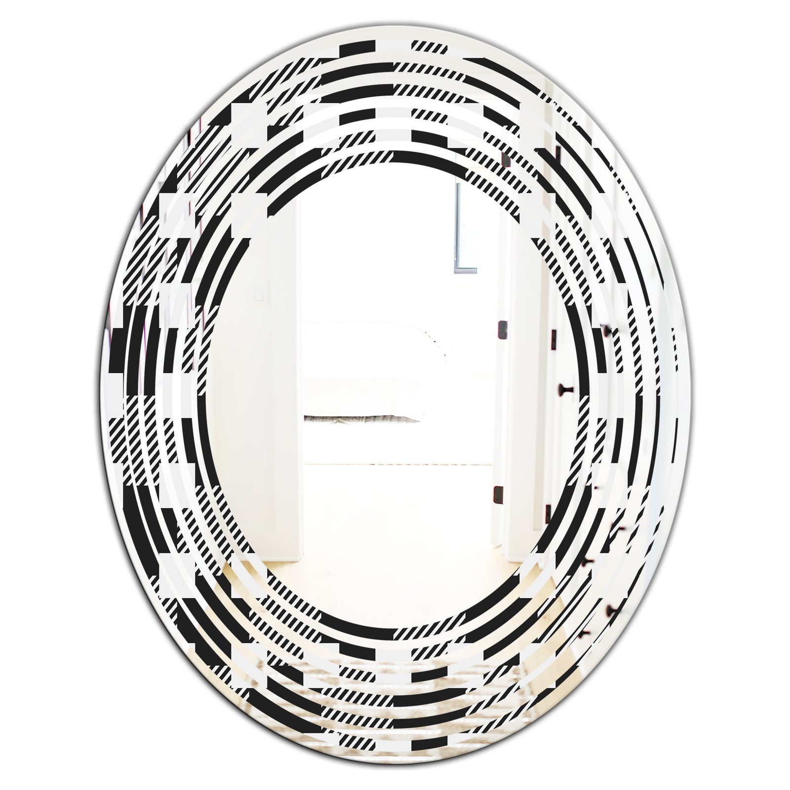 Geometric Monochrome Pattern II - Modern Round or Oval Wall Mirror - Wave