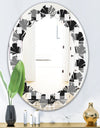 Geometric Monochrome Pattern II - Modern Round or Oval Wall Mirror - Leaves