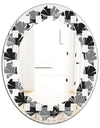 Geometric Monochrome Pattern II - Modern Round or Oval Wall Mirror - Leaves