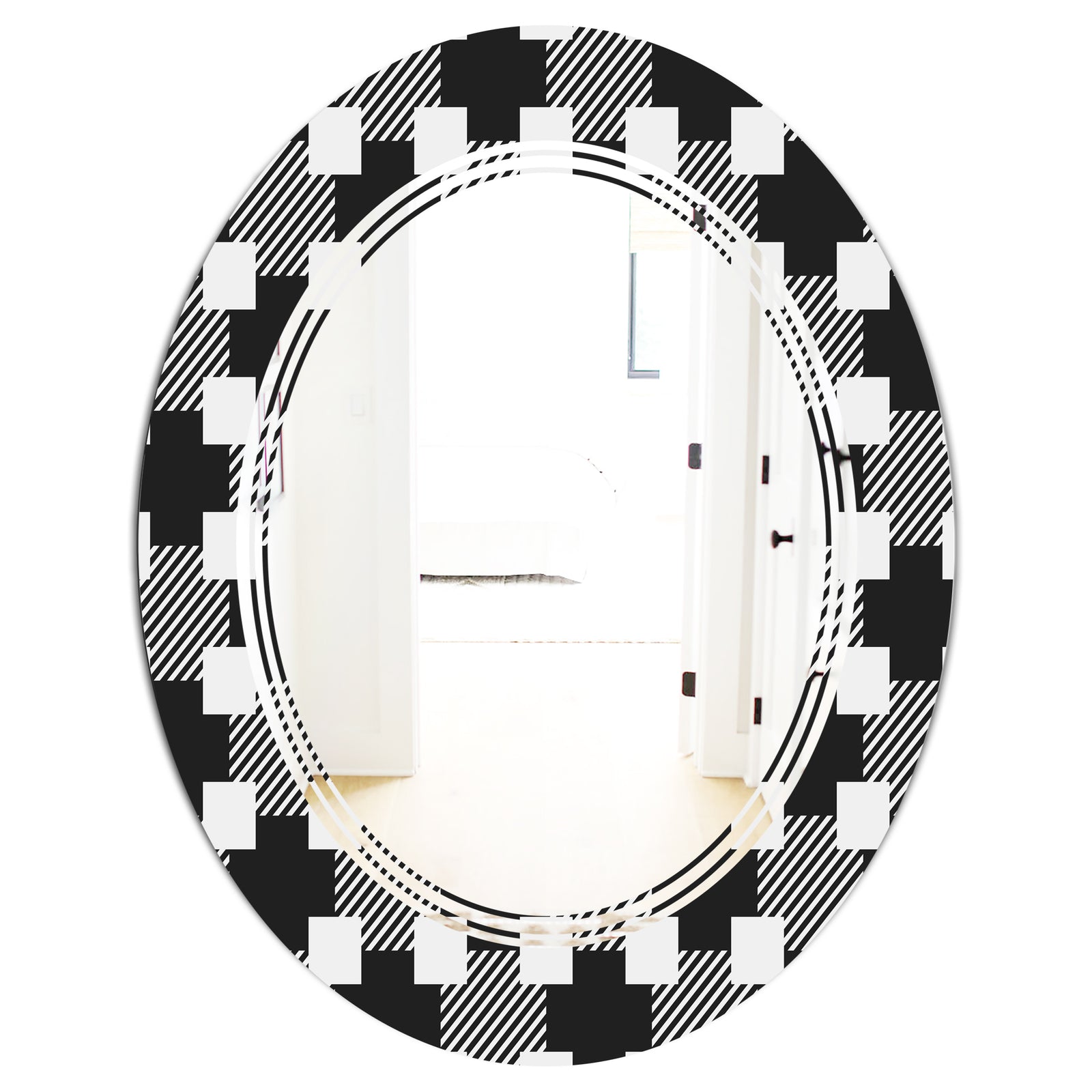 Geometric Monochrome Pattern II - Modern Round or Oval Wall Mirror - Triple C