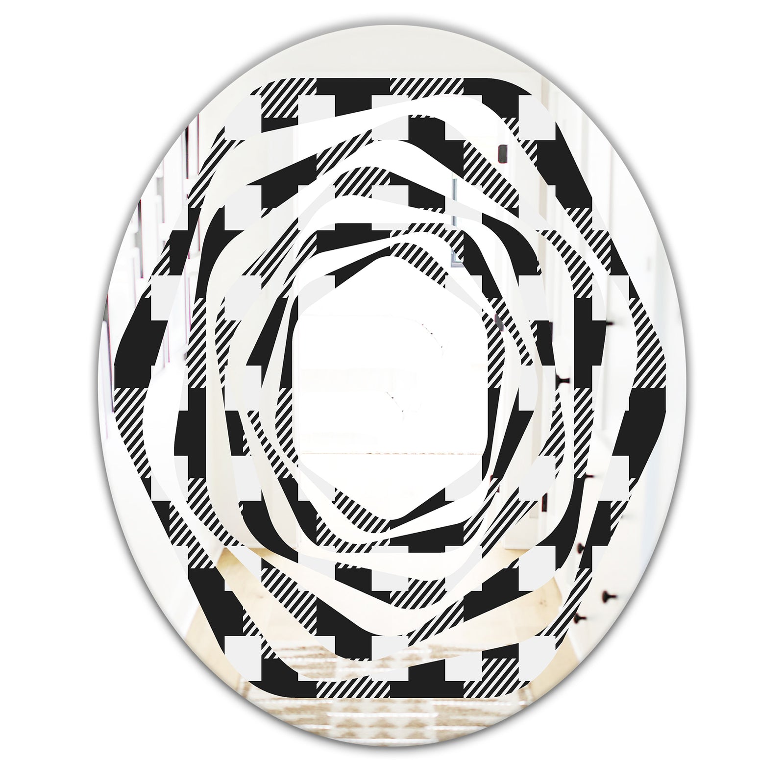 Geometric Monochrome Pattern II - Modern Round or Oval Wall Mirror - Whirl