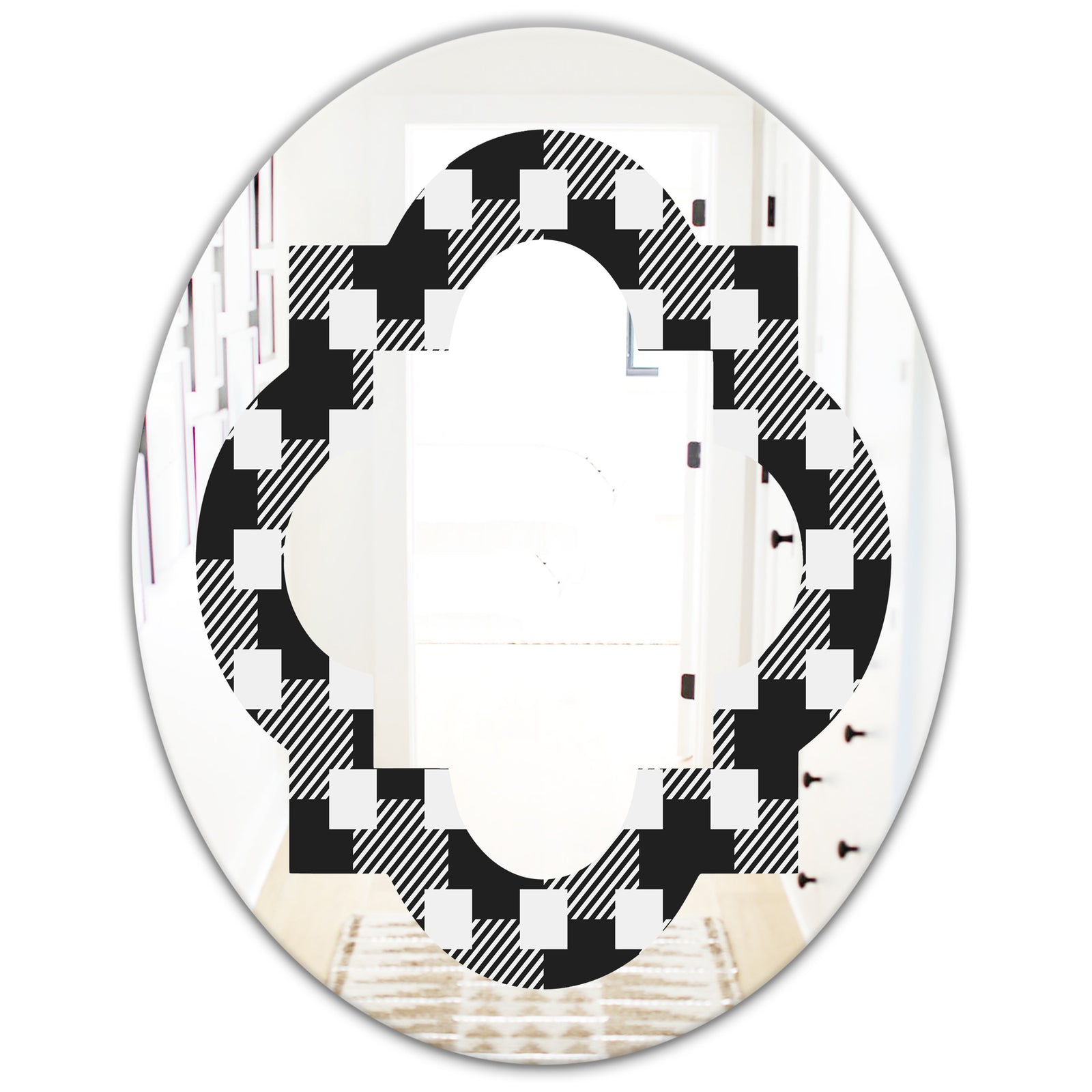 Geometric Monochrome Pattern II - Modern Round or Oval Wall Mirror - Quatrefoil