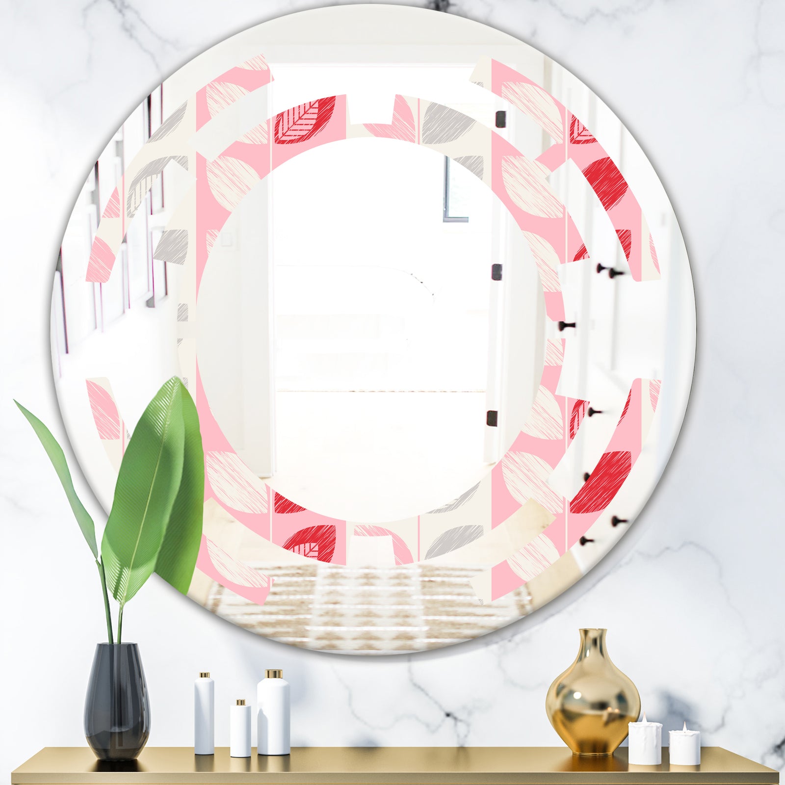 Botanical Retro Design I - Modern Round or Oval Wall Mirror - Space