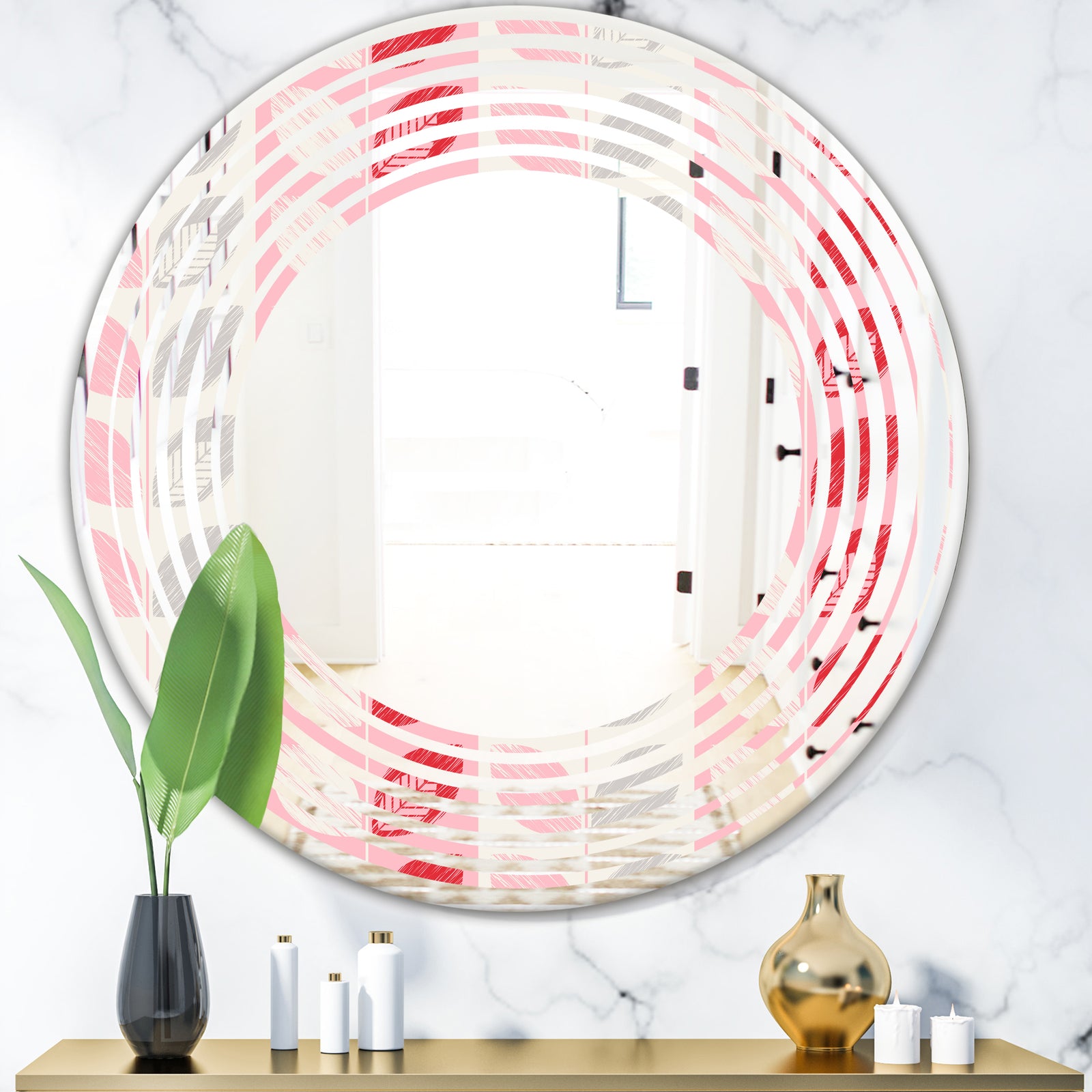 Botanical Retro Design I - Modern Round or Oval Wall Mirror - Wave