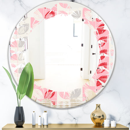 Botanical Retro Design I - Modern Round or Oval Wall Mirror - Leaves