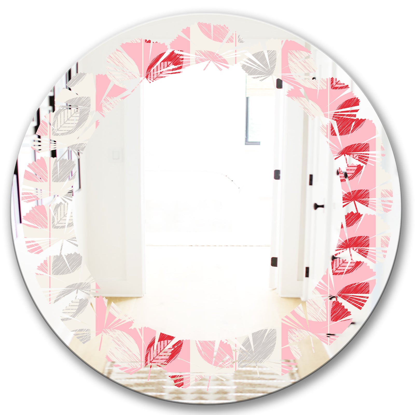 Botanical Retro Design I - Modern Round or Oval Wall Mirror - Leaves