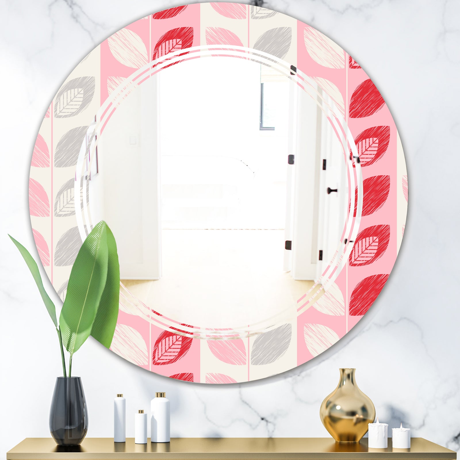 Botanical Retro Design I - Modern Round or Oval Wall Mirror - Triple C