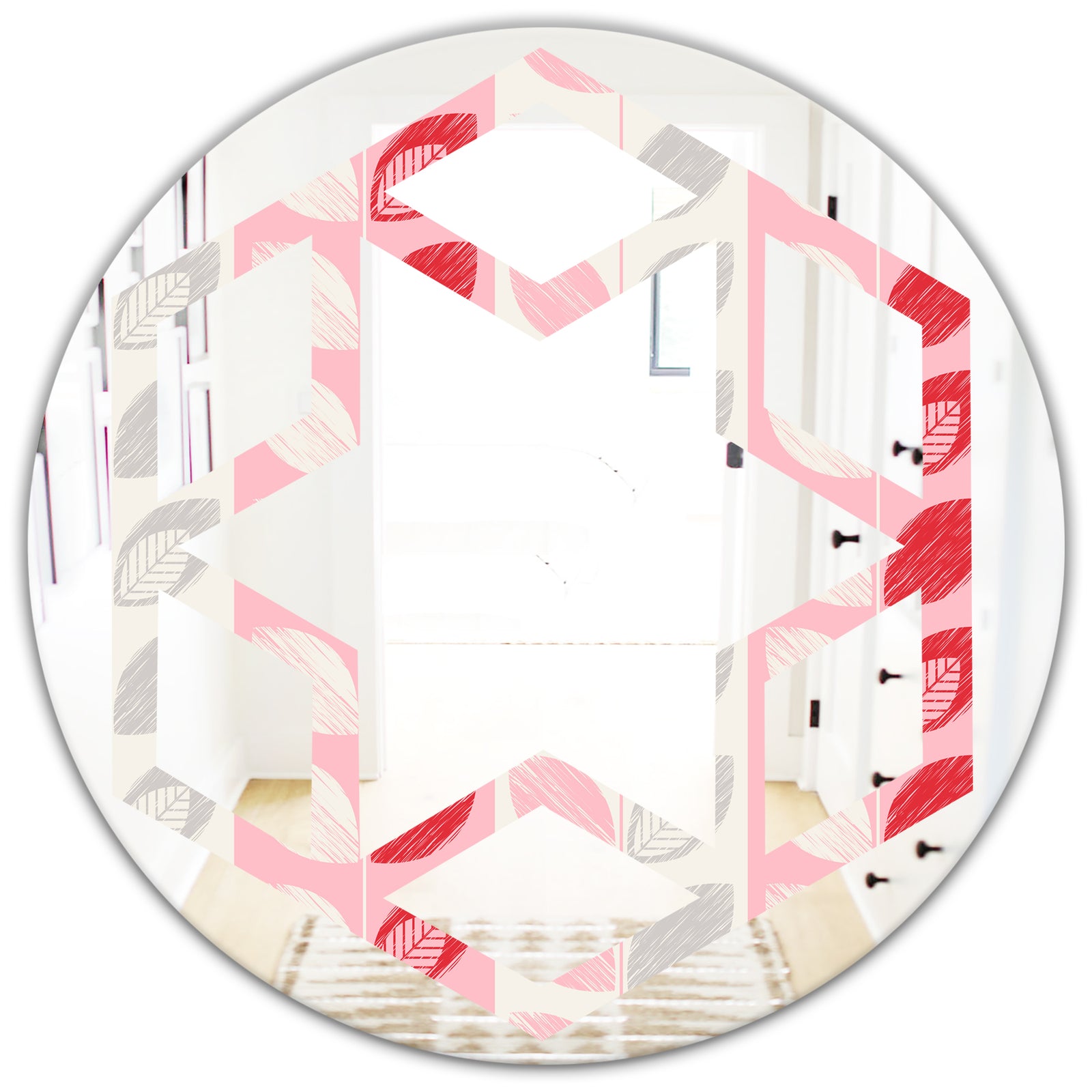 Botanical Retro Design I - Modern Round or Oval Wall Mirror - Hexagon Star