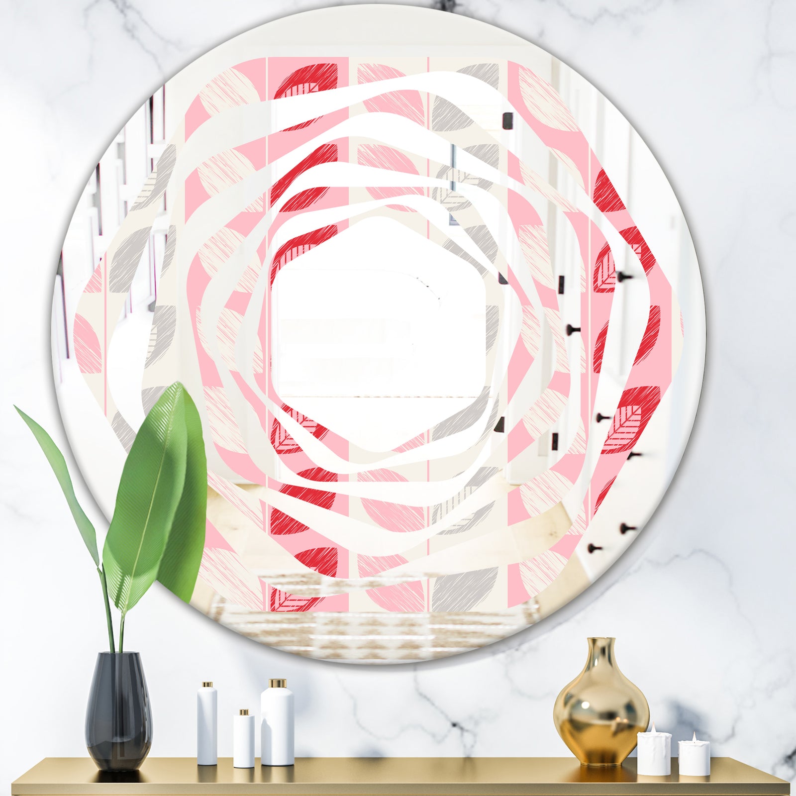 Botanical Retro Design I - Modern Round or Oval Wall Mirror - Whirl