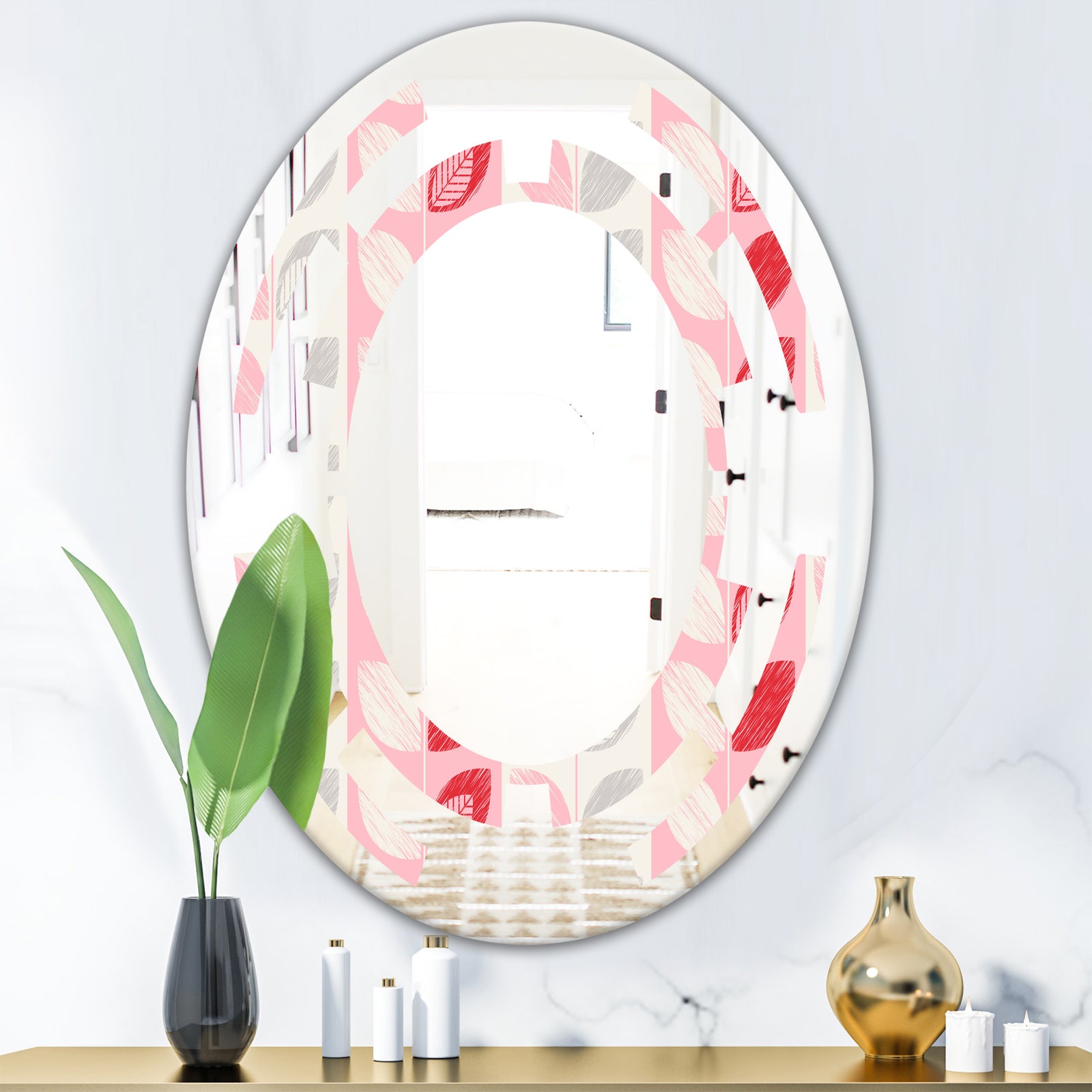 Botanical Retro Design I - Modern Round or Oval Wall Mirror - Space