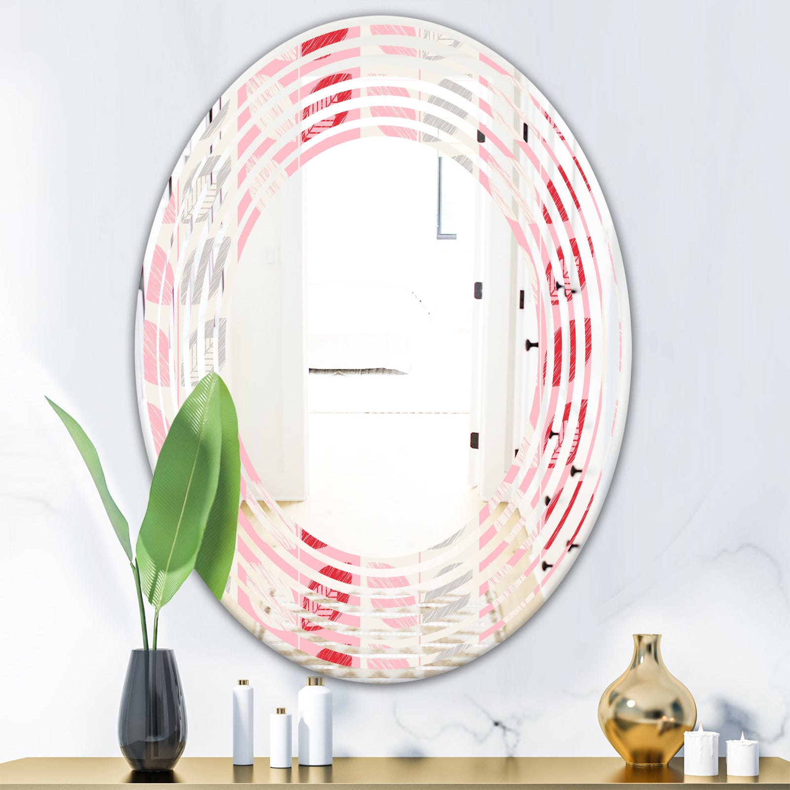 Botanical Retro Design I - Modern Round or Oval Wall Mirror - Wave