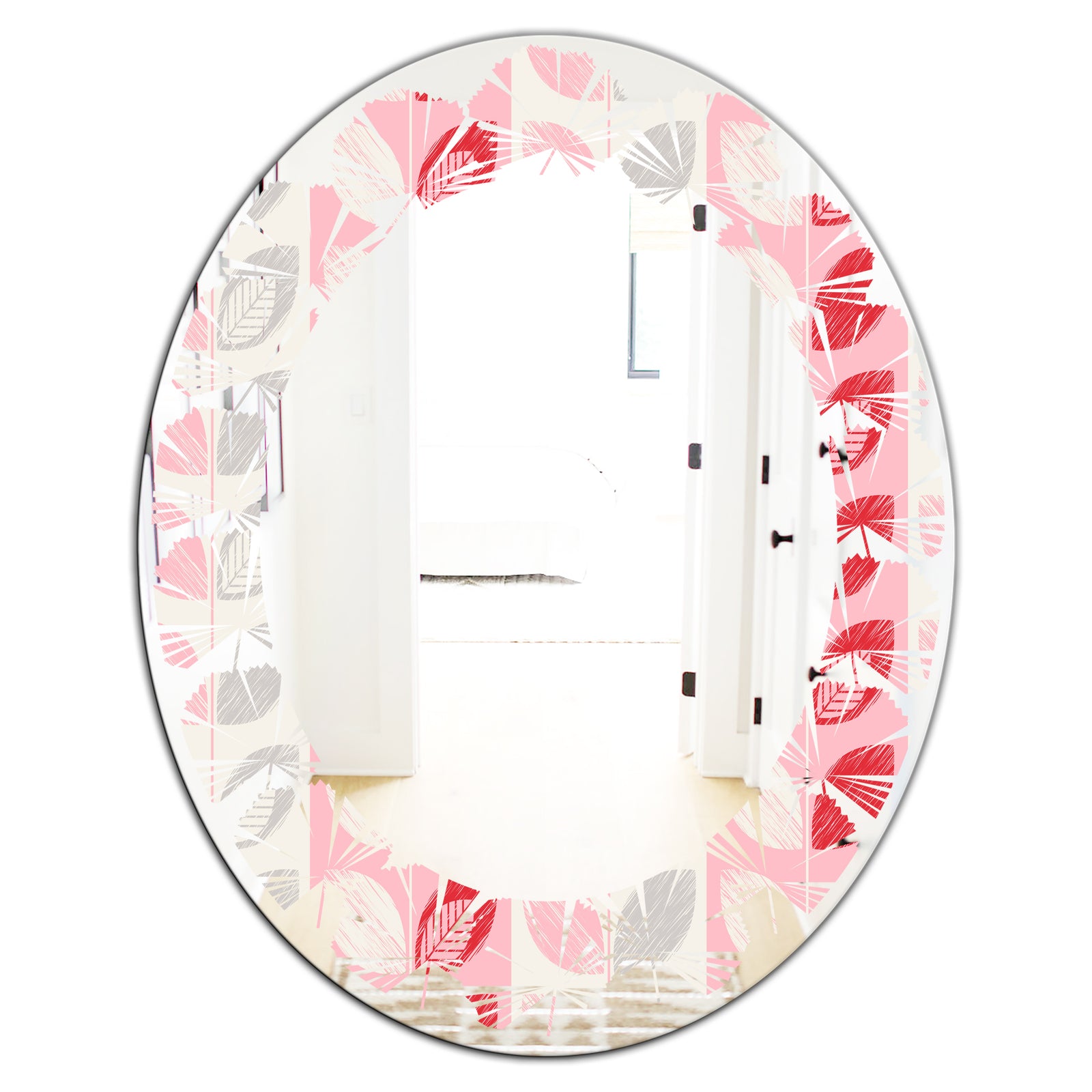 Botanical Retro Design I - Modern Round or Oval Wall Mirror - Leaves