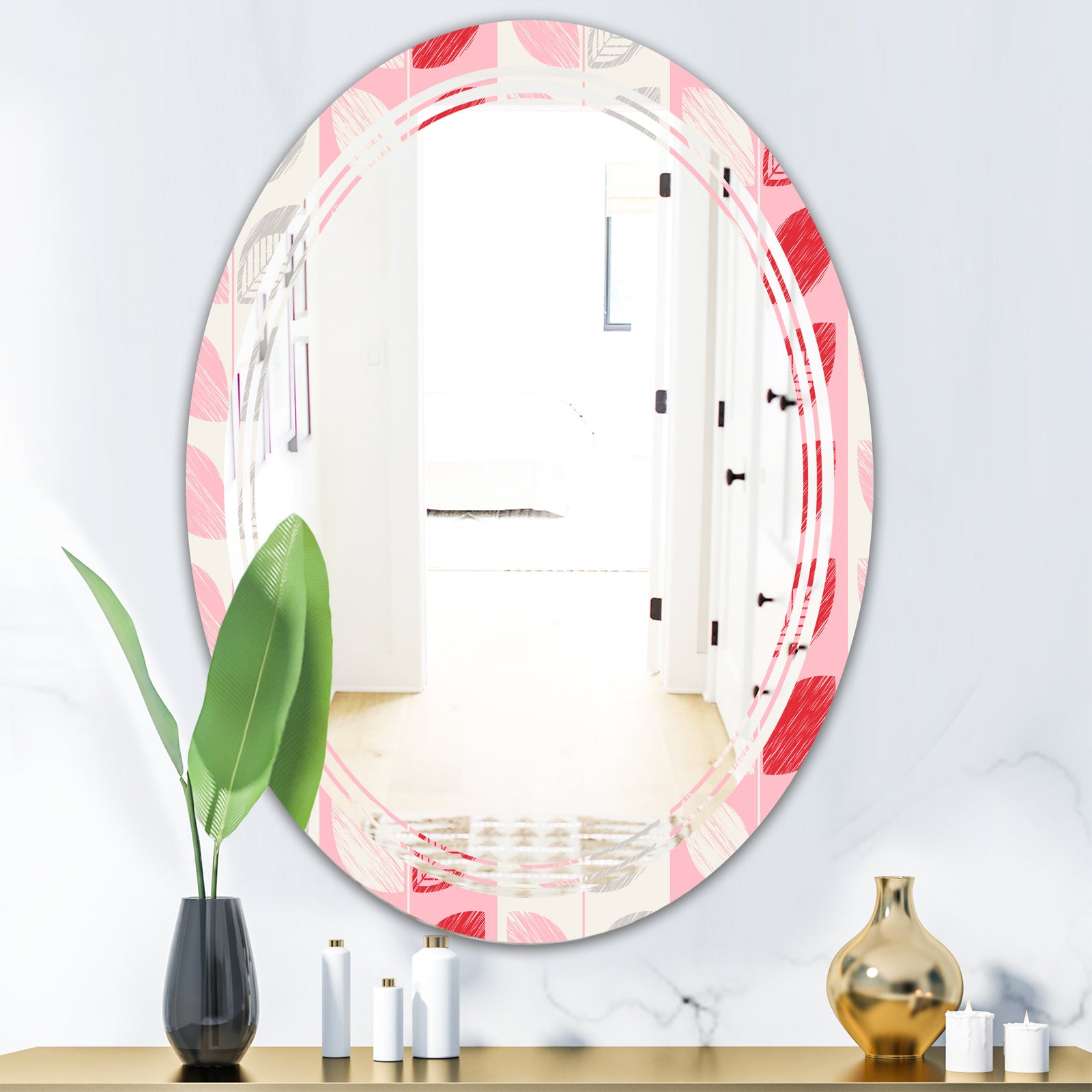 Botanical Retro Design I - Modern Round or Oval Wall Mirror - Triple C