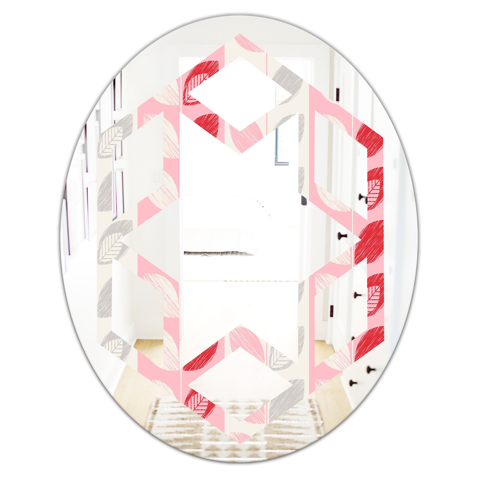 Botanical Retro Design I - Modern Round or Oval Wall Mirror - Hexagon Star