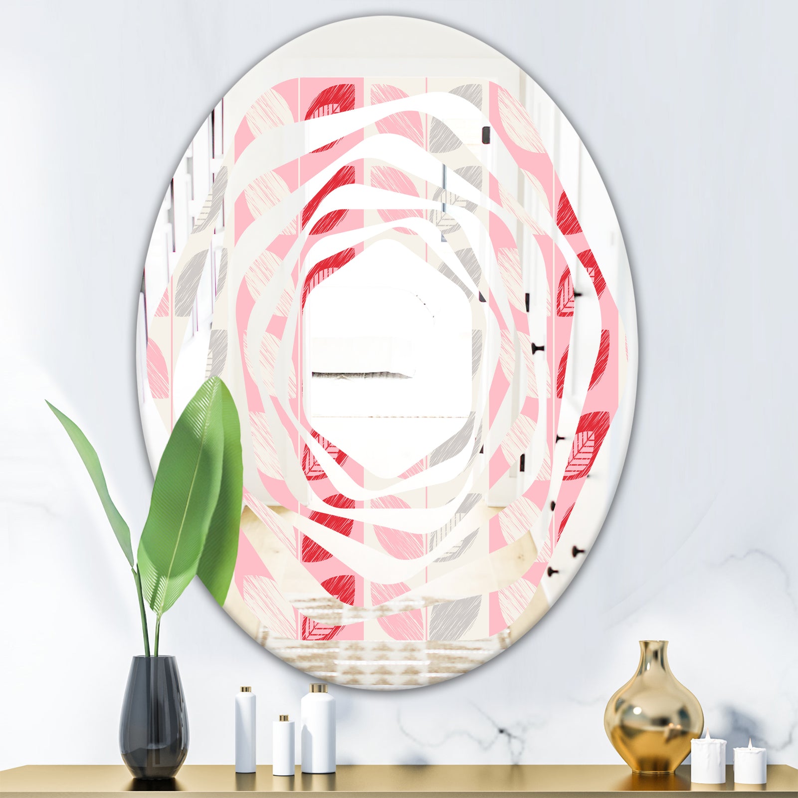 Botanical Retro Design I - Modern Round or Oval Wall Mirror - Whirl