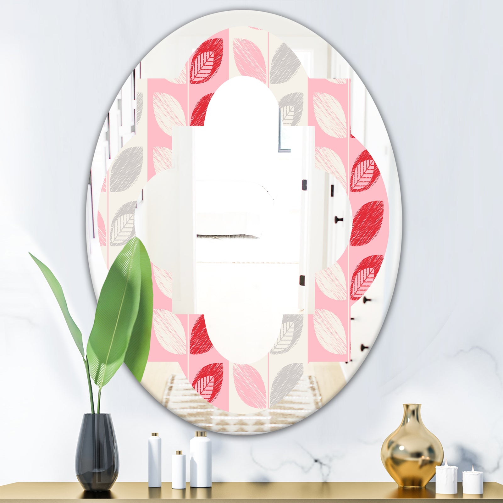 Botanical Retro Design I - Modern Round or Oval Wall Mirror - Quatrefoil
