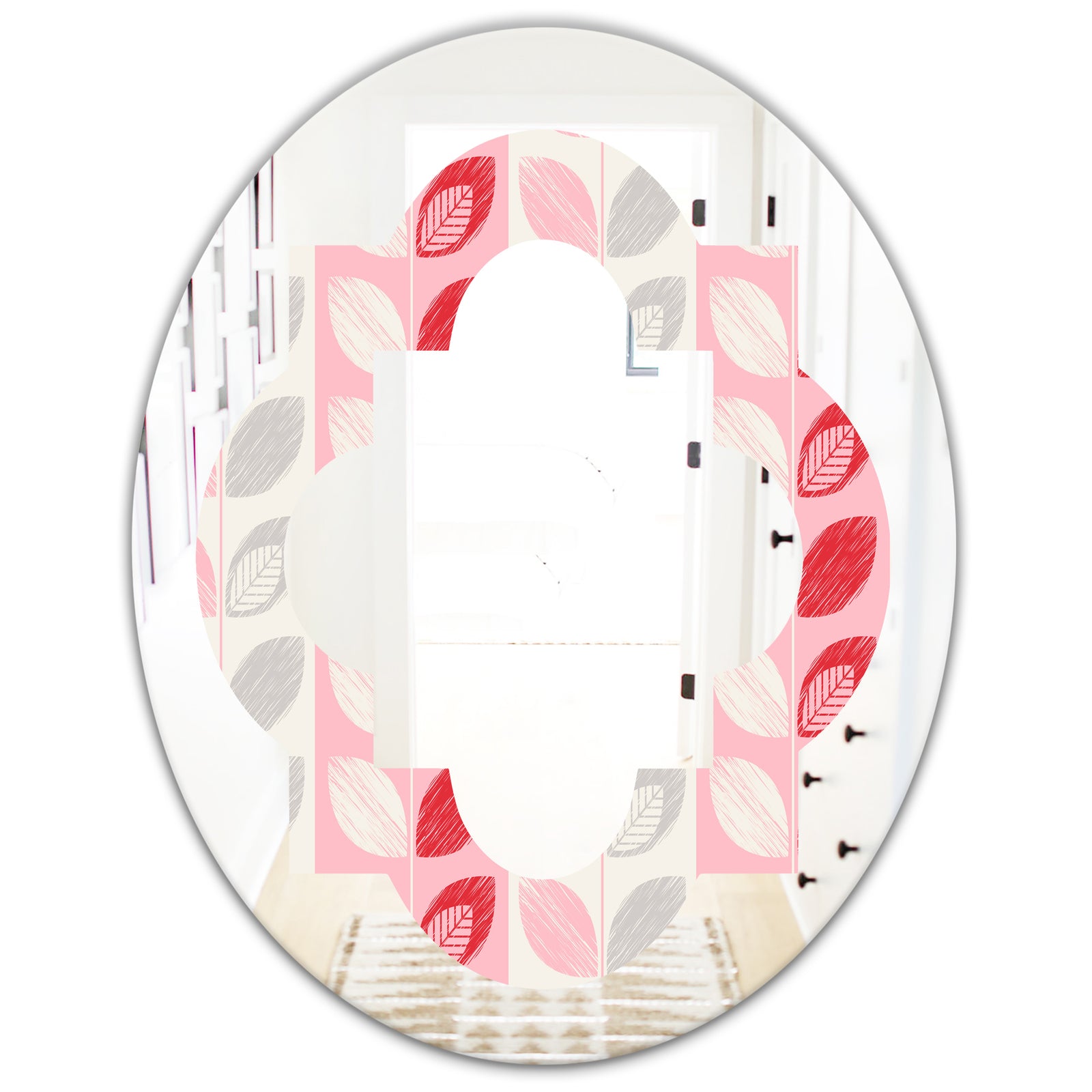 Botanical Retro Design I - Modern Round or Oval Wall Mirror - Quatrefoil
