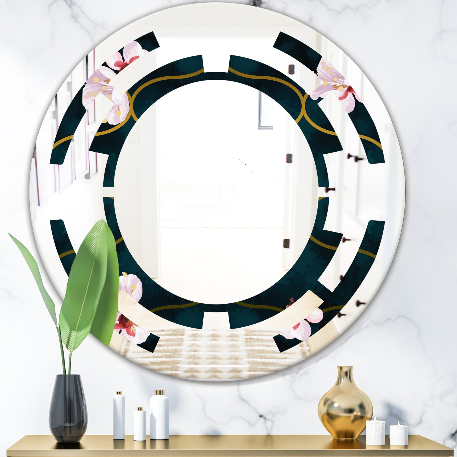 Retro Pink Flower Pattern II - Cottage Round or Oval Wall Mirror - Space